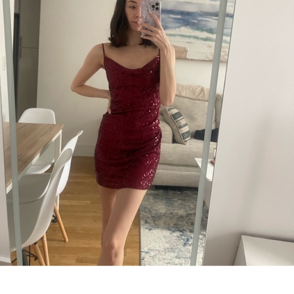 Elegant Burgundy Sequin Dress